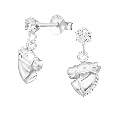 Horse - 925 Sterling Silver Kids Ear Studs with Crystal SD32840