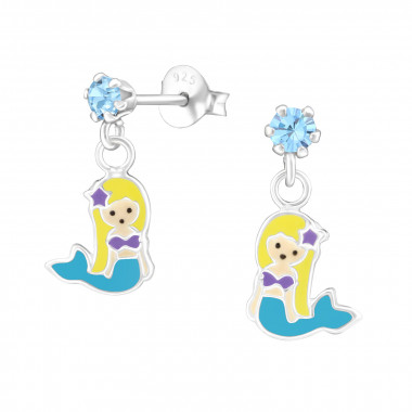 Hanging Mermaids - 925 Sterling Silver Kids Ear Studs with Crystal SD32844
