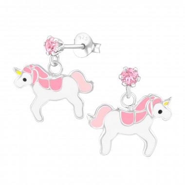 Hanging Unicorn - 925 Sterling Silver Kids Ear Studs with Crystal SD32845