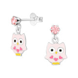 Hanging Owl - 925 Sterling Silver Kids Ear Studs with Crystal SD32847