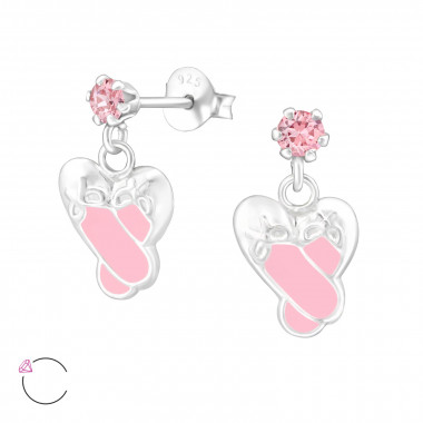 Hanging Ballet Shoes - 925 Sterling Silver Kids Ear Studs with Crystal SD32854