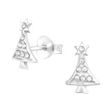 Christmas Tree - 925 Sterling Silver Kids Ear Studs with Crystal SD33068