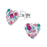 Heart - 925 Sterling Silver Kids Ear Studs with Crystal SD33434