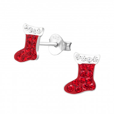 Christmas Stocking - 925 Sterling Silver Kids Ear Studs with Crystal SD33669