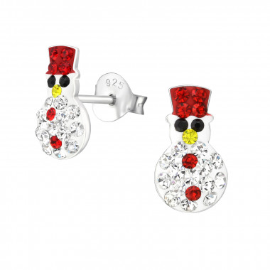 Snowman - 925 Sterling Silver Kids Ear Studs with Crystal SD33673