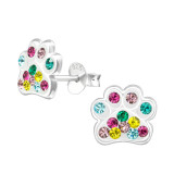 Paw Print - 925 Sterling Silver Kids Ear Studs with Crystal SD34782