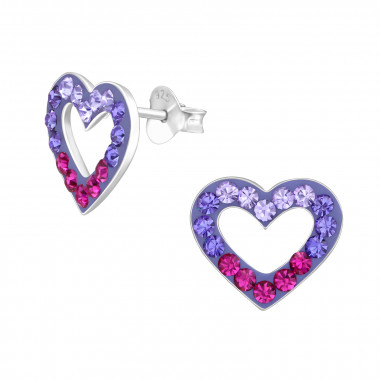Heart - 925 Sterling Silver Kids Ear Studs with Crystal SD35777