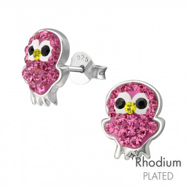 Owl - 925 Sterling Silver Kids Ear Studs with Crystal SD35857
