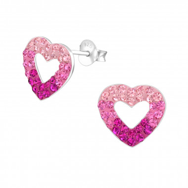 Heart - 925 Sterling Silver Kids Ear Studs with Crystal SD36472