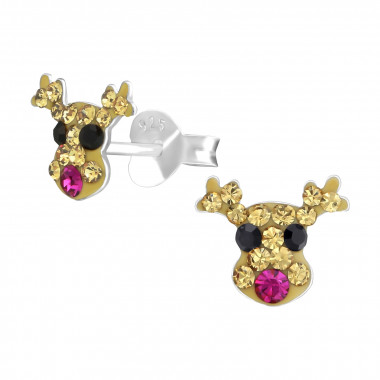 Reindeer - 925 Sterling Silver Kids Ear Studs with Crystal SD36522