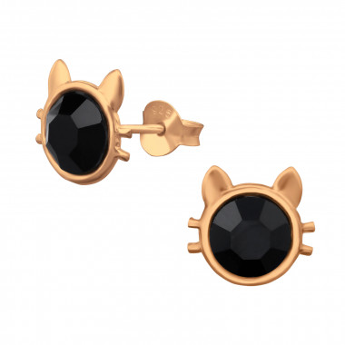 Cat - 925 Sterling Silver Kids Ear Studs with Crystal SD36895