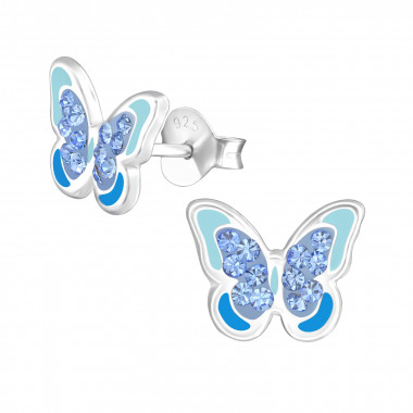 Butterfly - 925 Sterling Silver Kids Ear Studs with Crystal SD37003