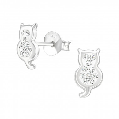 Cat - 925 Sterling Silver Kids Ear Studs with Crystal SD37012