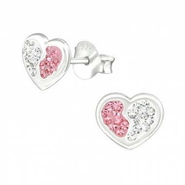 Heart - 925 Sterling Silver Kids Ear Studs with Crystal SD37015