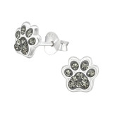 Paw Print - 925 Sterling Silver Kids Ear Studs with Crystal SD37017