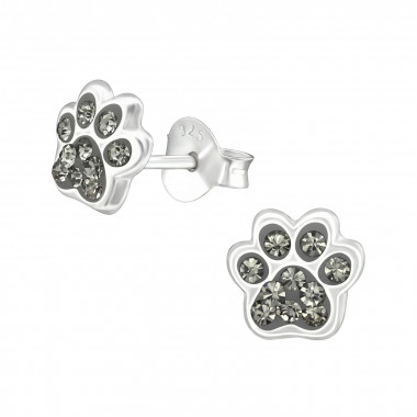 Paw Print - 925 Sterling Silver Kids Ear Studs with Crystal SD37017