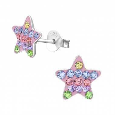 Star - 925 Sterling Silver Kids Ear Studs with Crystal SD37032