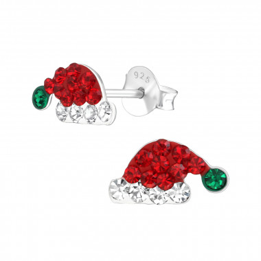 Santa Hat - 925 Sterling Silver Kids Ear Studs with Crystal SD37203