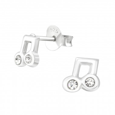 Music Note - 925 Sterling Silver Kids Ear Studs with Crystal SD37352