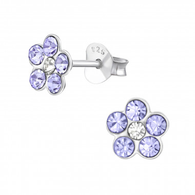 Flower - 925 Sterling Silver Kids Ear Studs with Crystal SD37744