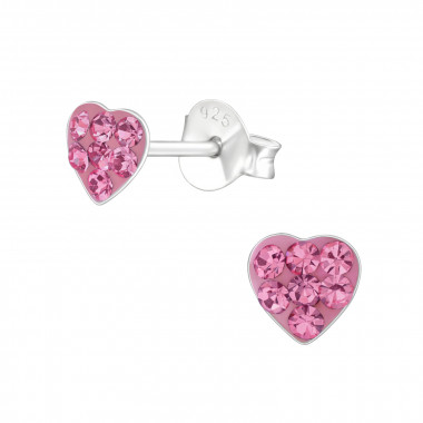 Heart - 925 Sterling Silver Kids Ear Studs with Crystal SD38238