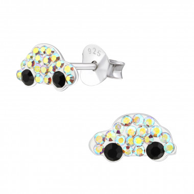 Car - 925 Sterling Silver Kids Ear Studs with Crystal SD38294