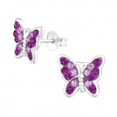 Butterfly - 925 Sterling Silver Kids Ear Studs with Crystal SD38317