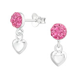 Round With Hanging Heart - 925 Sterling Silver Kids Ear Studs with Crystal SD38391