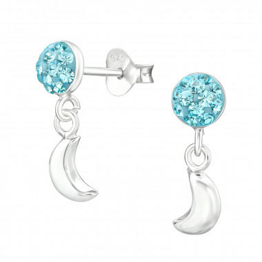 Round With Hanging Moon - 925 Sterling Silver Kids Ear Studs with Crystal SD38392