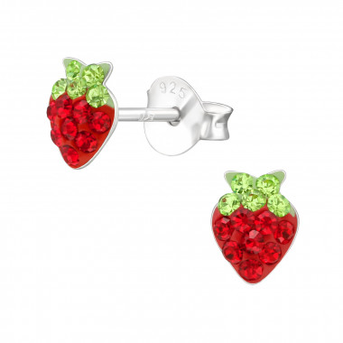 Strawberry - 925 Sterling Silver Kids Ear Studs with Crystal SD38552