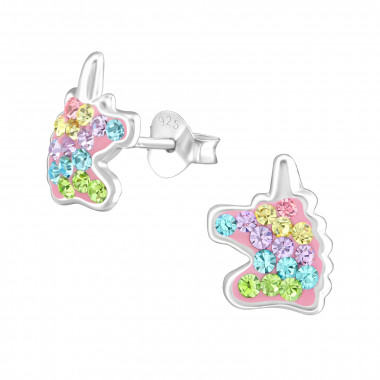 Unicorn - 925 Sterling Silver Kids Ear Studs with Crystal SD38703