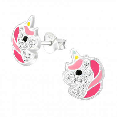 Unicorn - 925 Sterling Silver Kids Ear Studs with Crystal SD38707