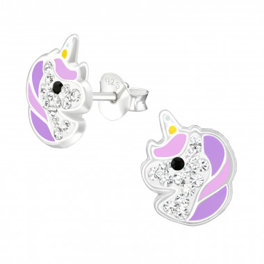 Unicorn - 925 Sterling Silver Kids Ear Studs with Crystal SD38708