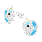 Unicorn - 925 Sterling Silver Kids Ear Studs with Crystal SD38709