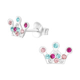 Crown - 925 Sterling Silver Kids Ear Studs with Crystal SD38766