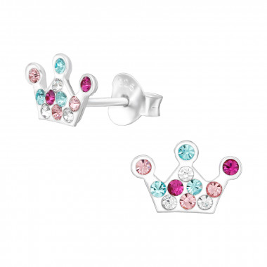 Crown - 925 Sterling Silver Kids Ear Studs with Crystal SD38766