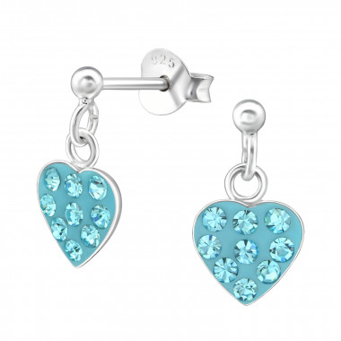 Hanging Heart - 925 Sterling Silver Kids Ear Studs with Crystal SD39324