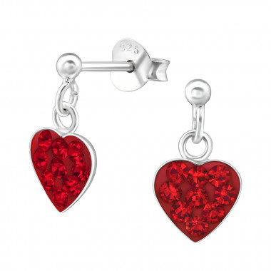 Hanging Heart - 925 Sterling Silver Kids Ear Studs with Crystal SD39325
