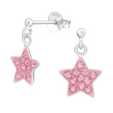 Hanging Star - 925 Sterling Silver Kids Ear Studs with Crystal SD39326