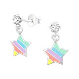 Hanging Star - 925 Sterling Silver Kids Ear Studs with Crystal SD39406
