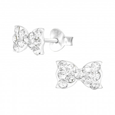 Bow - 925 Sterling Silver Kids Ear Studs with Crystal SD39627