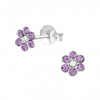 Flower - 925 Sterling Silver Kids Ear Studs with Crystal SD39629