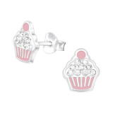 Cupcakes - 925 Sterling Silver Kids Ear Studs with Crystal SD39641