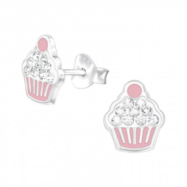 Cupcakes - 925 Sterling Silver Kids Ear Studs with Crystal SD39641