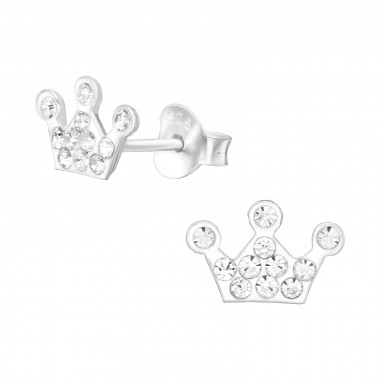 Crown - 925 Sterling Silver Kids Ear Studs with Crystal SD39850