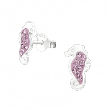 Sea​​horse - 925 Sterling Silver Kids Ear Studs with Crystal SD39994