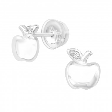 Apple - 925 Sterling Silver Kids Ear Studs with Crystal SD40083