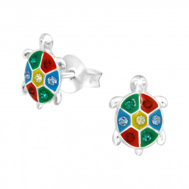 Turtle - 925 Sterling Silver Kids Ear Studs with Crystal SD40331
