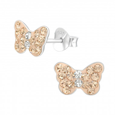 Butterfly - 925 Sterling Silver Kids Ear Studs with Crystal SD40751