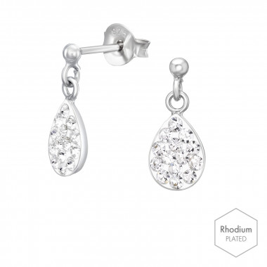 Hanging Drop - 925 Sterling Silver Kids Ear Studs with Crystal SD40987